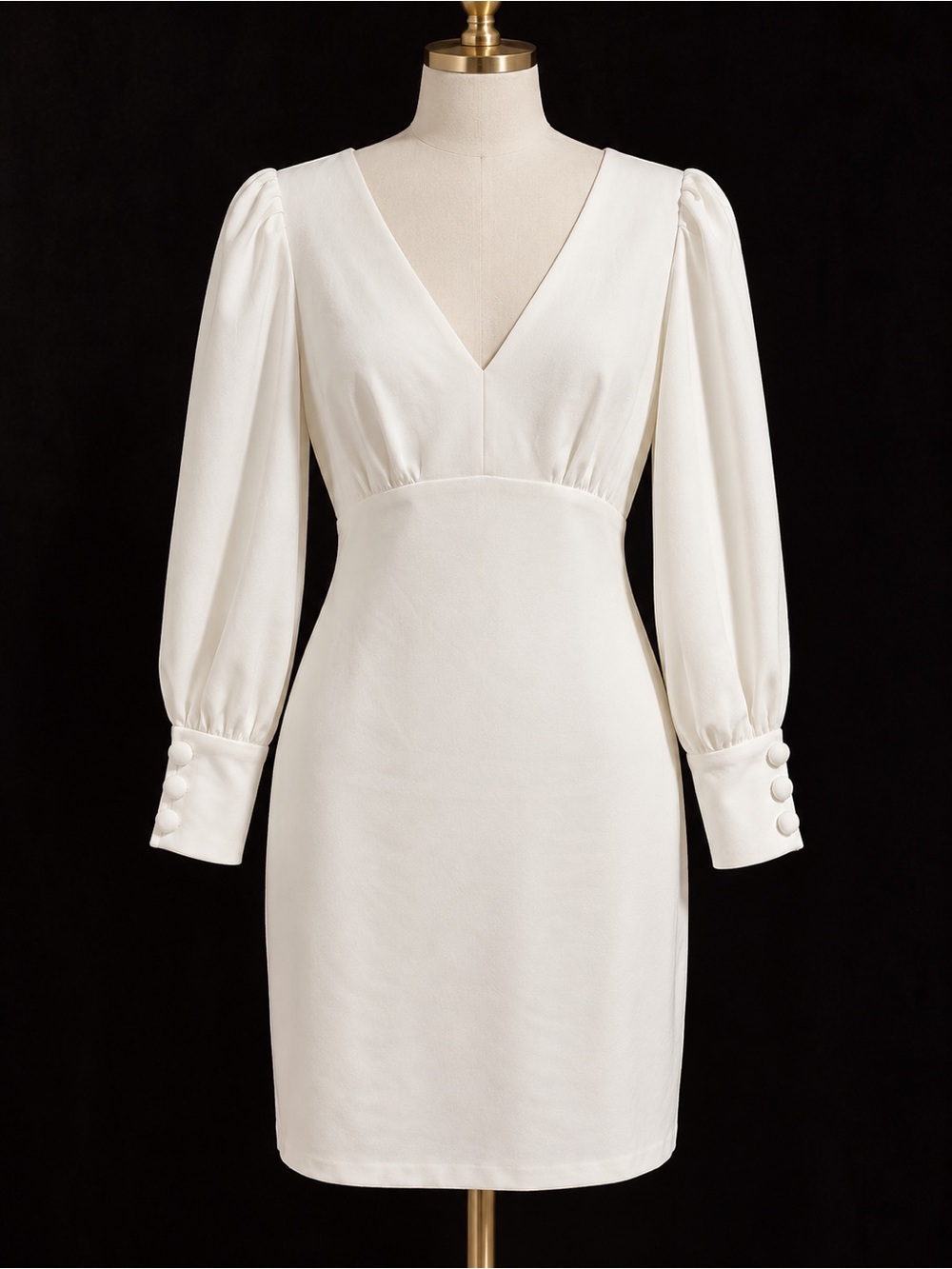 NWT Calvin Klein Ivory V-Neck Puff Sleeve Scuba Crepe Dress Size 12